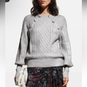 New Veronica Beard Grady Merino Wool Metallic silver Sweaters L